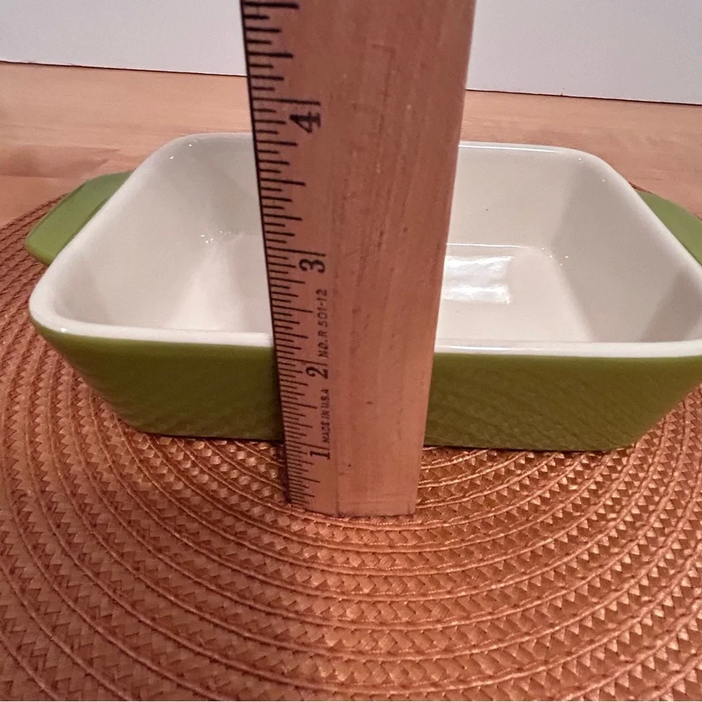 Crate & Barrel Avery Ceramic Baking Dish Green With White Interior & Handles